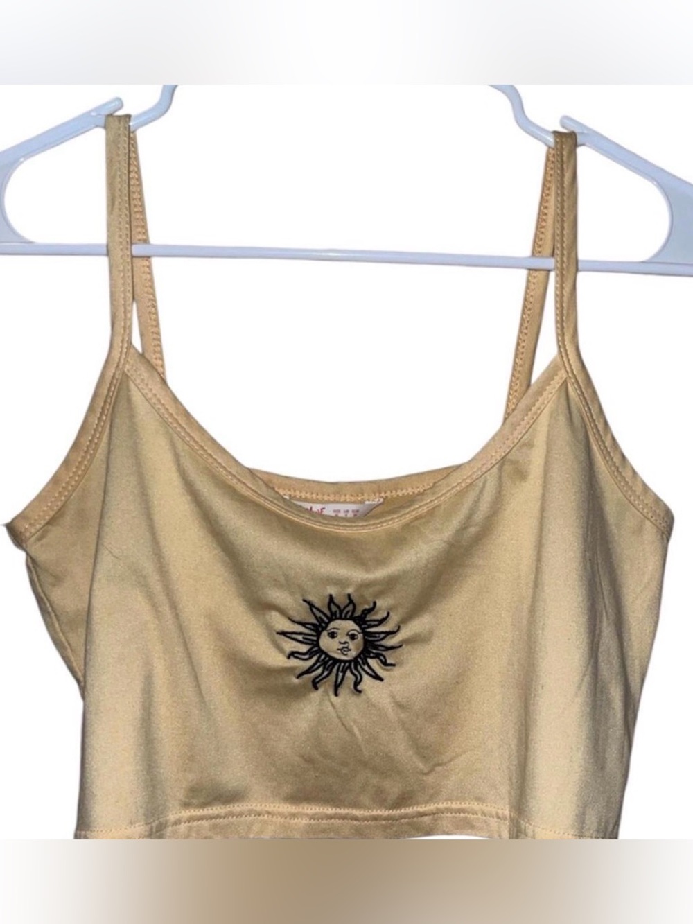 ROMWE Sun Embroidered Beige Gold Cropped Camisole